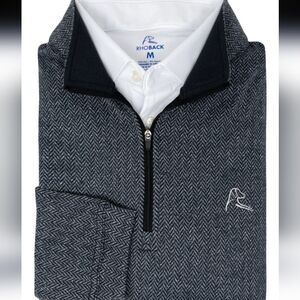 Rhoback Men's Navy and White Herringbone Quarter-Zip Pullover